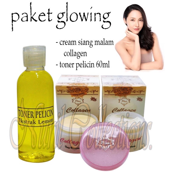 Collagen Day &amp; Night Cream - Cream Collagen wajah Terbaik plus Toner Pelicin Wajah Ekstrak Lemon 60ml / Toner Lemon Whitening