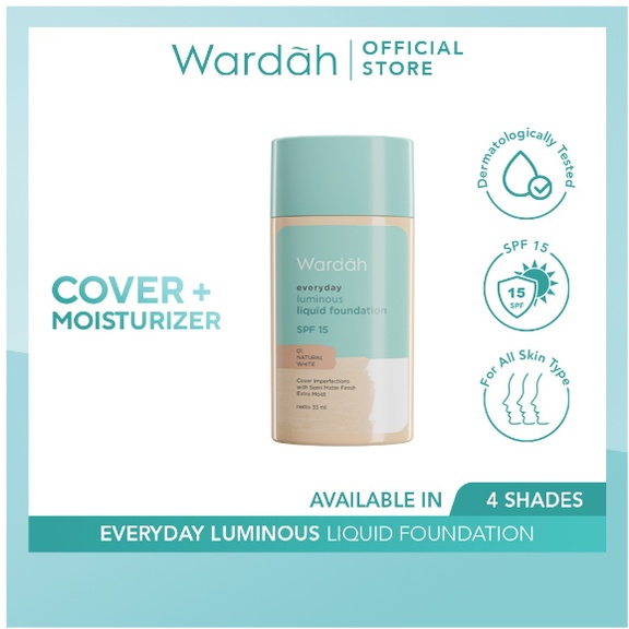 Wardah Everyday Luminous Liquid Foundation - Alas Bedak Cair Dengan Hasil Matte Natural dan Mengandung SPF 15