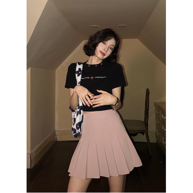 GirlWish Fashion Korean Sexy Crop Top Round Neck Kaos Sexy Crop Wanita 1327