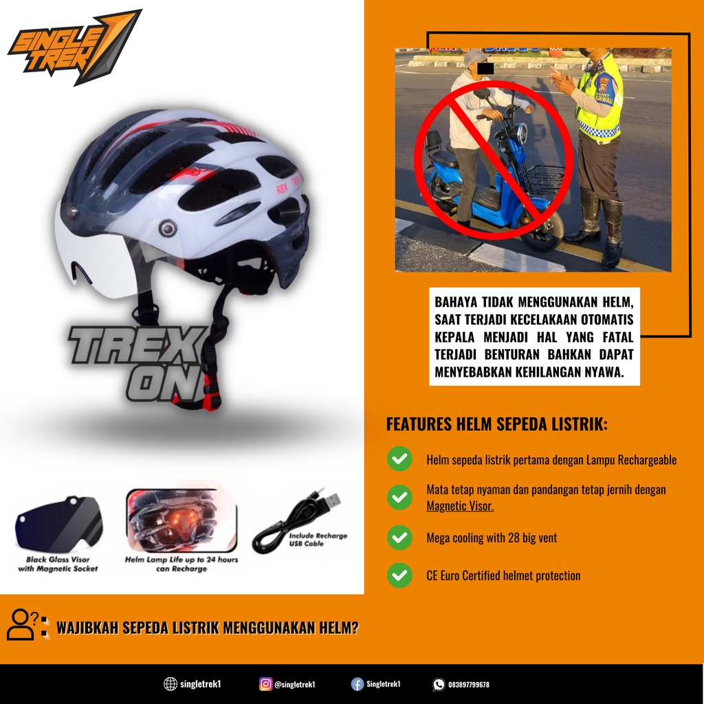 Helm Sepeda Listrik Skuter Elektrik Dengan Lampu LED - Trexon