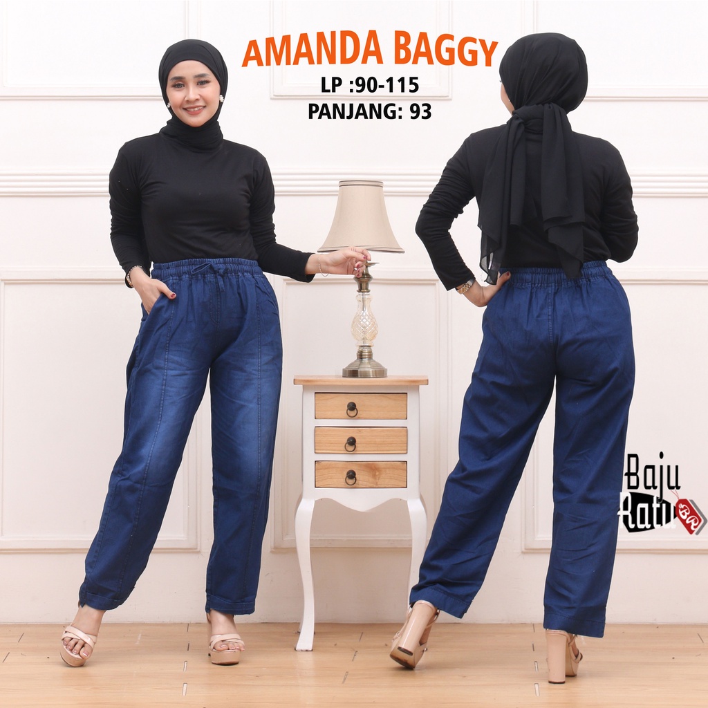 AMANDA BAGGY JEANS NAVY KEKINIAN TERBARU / CELANA BAGGY JEANS