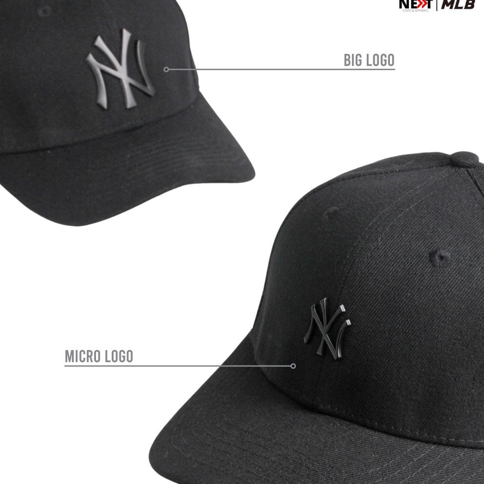 MLG.17Ma23l ▪ MLB NY Yankees Logo Chrome Metal Black Iron - Topi Baseball Cap Lengkung Casual Pria W