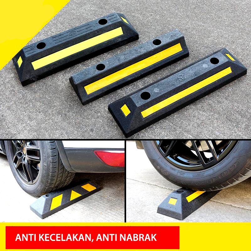 PAKET 2 PCS KARET GANJALAN BAN MOBIL RUBBER WHEEL STOPPER PENGGANJAL BAN MOBIL PEMBATAS PARKIR KARET COD