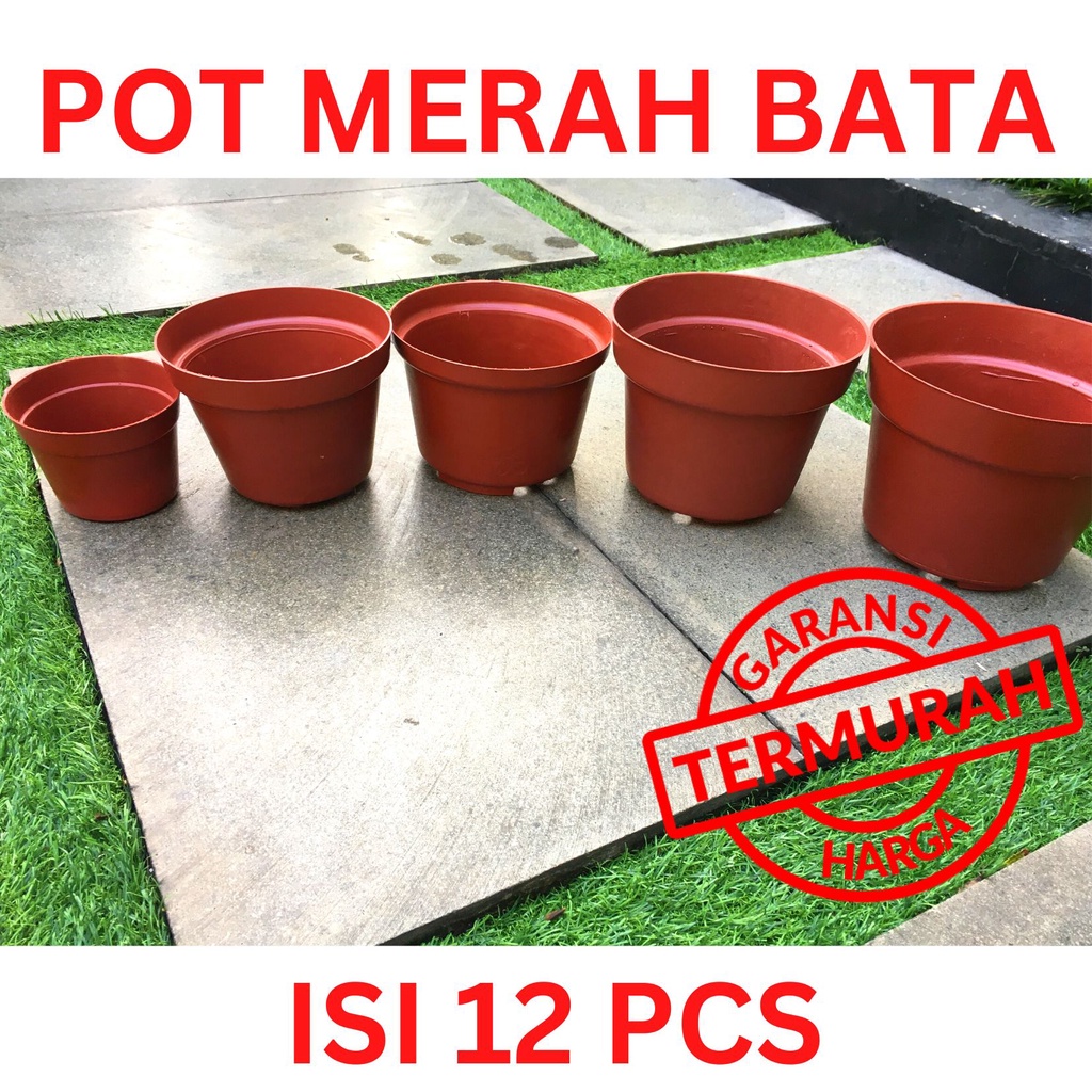 LUSINAN Pot bunga /Pot Plastik / Pot Tanaman warna Merah Bata uk 10,15,17K,17B &amp; 20 cm Isi 12 PCS