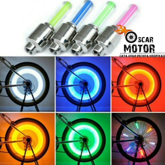 Tutup Pentil Stick Led Nyala Ban Motor / Mobil / Sepeda lampu menyala roda ban warna 2 Pcs