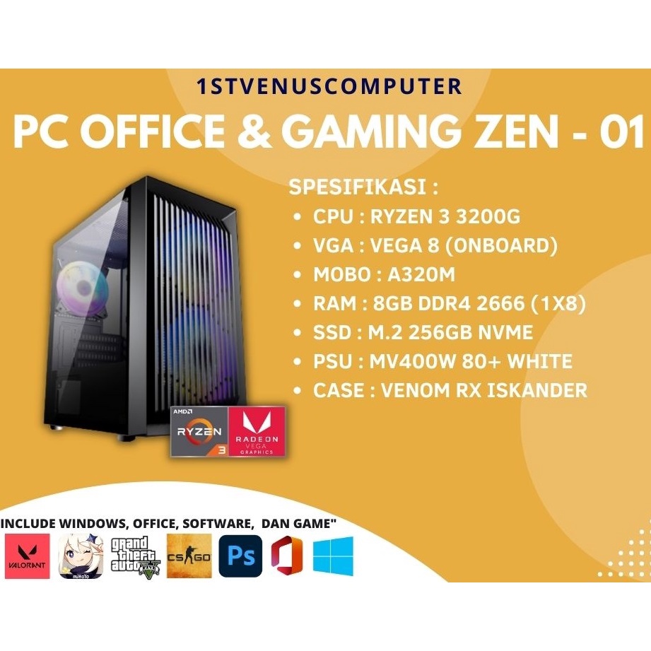 PAKET RAKIT PC OFFICE DAN GAMING AMD RYZEN 3 3200G / ZEN-01