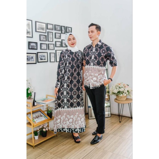 SET PAKAIAN COUPLE KELUARGA MOTIF LONCENG SILK MAXMARA LUXURY