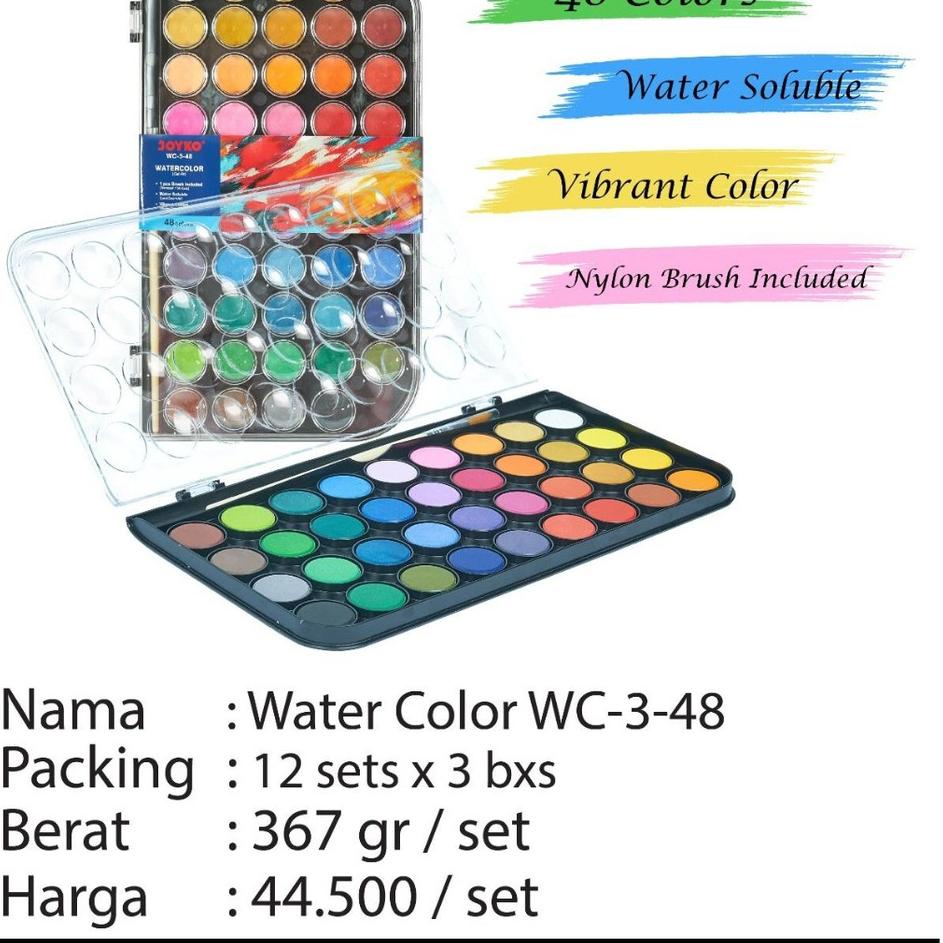 

Discount Today water color cake wc 03 isi 48 warna joyko cat iar padat serbuuu !