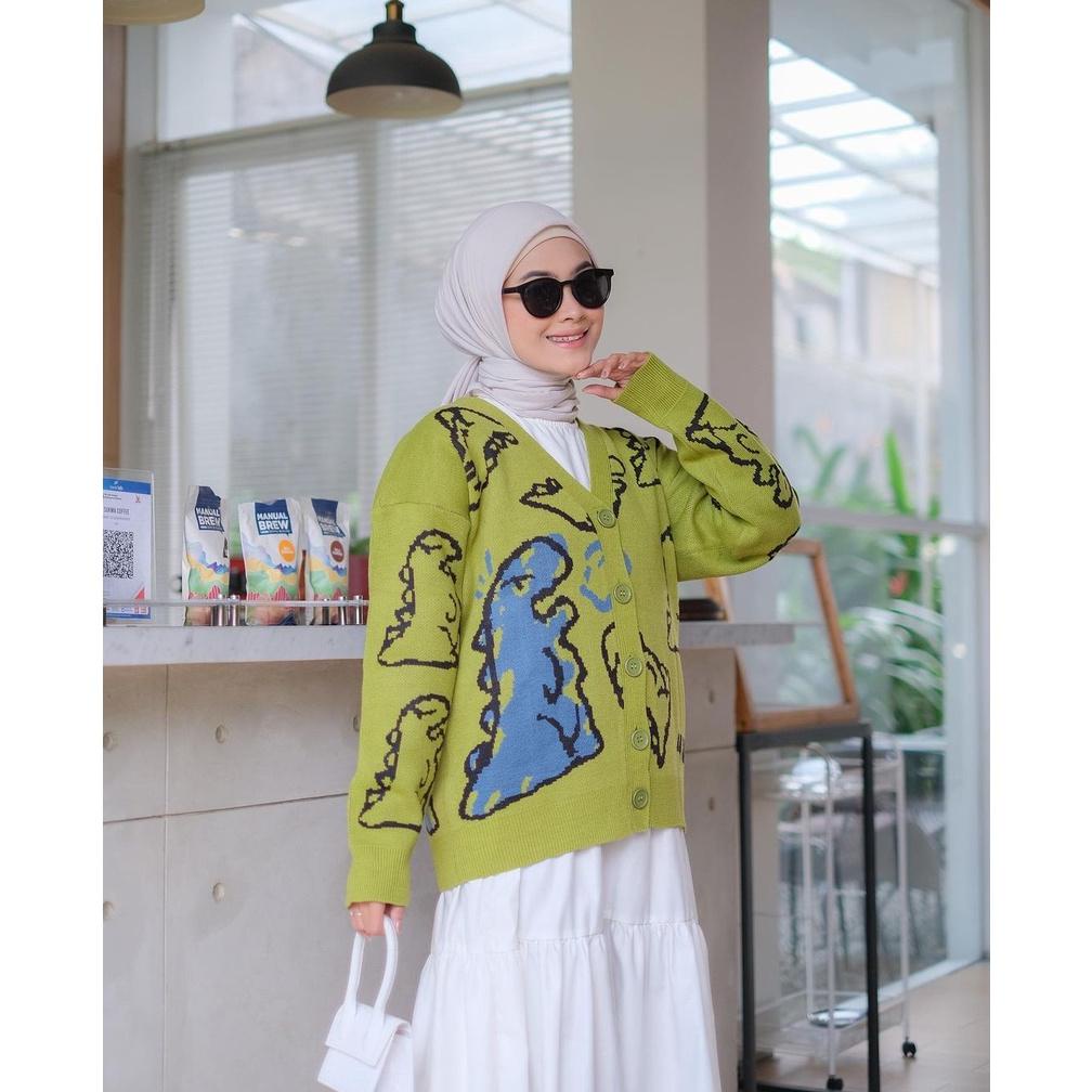 SWEATER RAJUT PREMIUM OVERSIZE MOTIF DINO CARDIGAN TERBARU