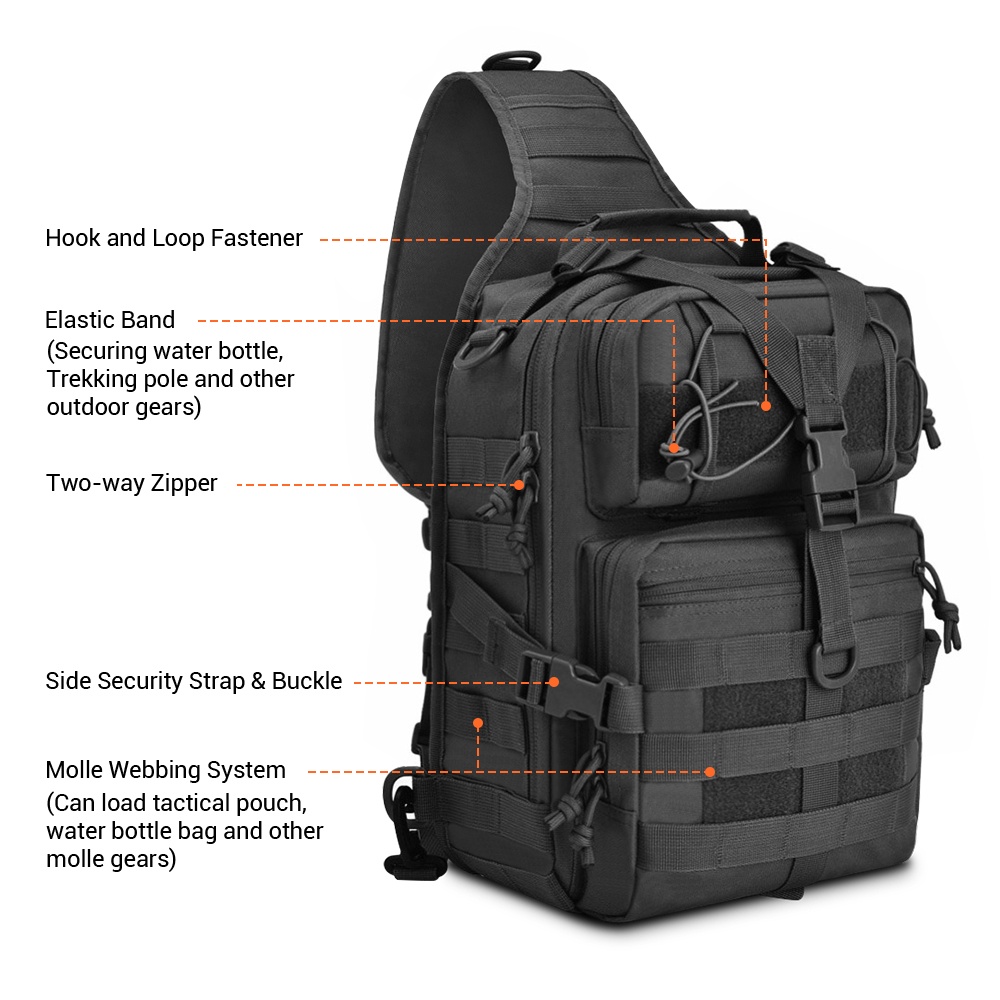 SmallLee 20L tas tactical  Pria Tas Selempang Hitam Tahan Air