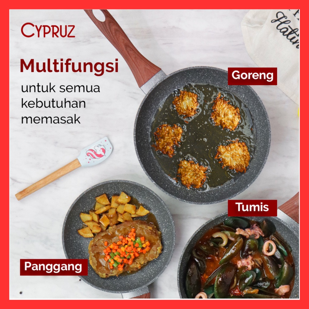 Cypruz Marble Wok Pan Marble Fry Pan Marble Sauce Pan Marble Grill Pan Tamagoyaki Wajan Anti Lengket