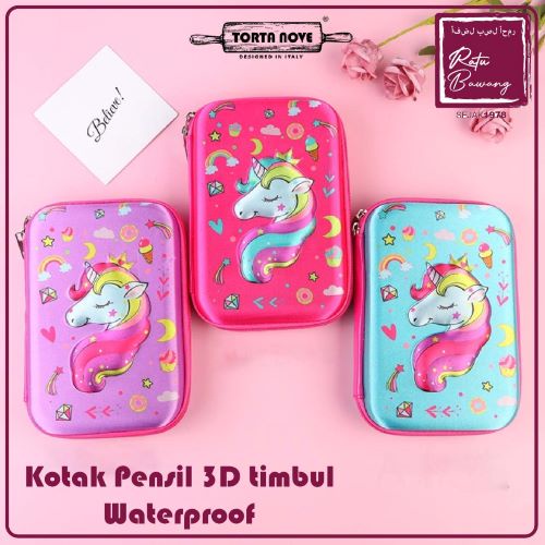 

Kotak pensil 3D timbul hard case Tempat pencil laki perempuan Unicorn Princess Elsa Frozen Spiderman