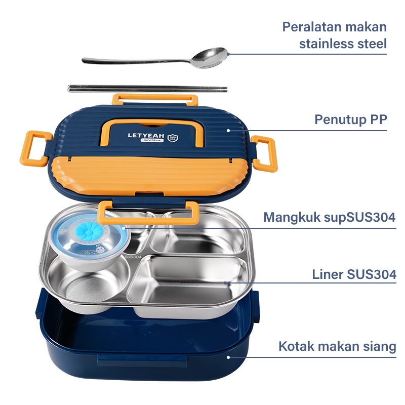 Letyeah &amp; Anantagt Kotak Bekal Aesthetic 1400ml Tempat Makan+Mangkuk Sup/Lunch Box Tahan Panas