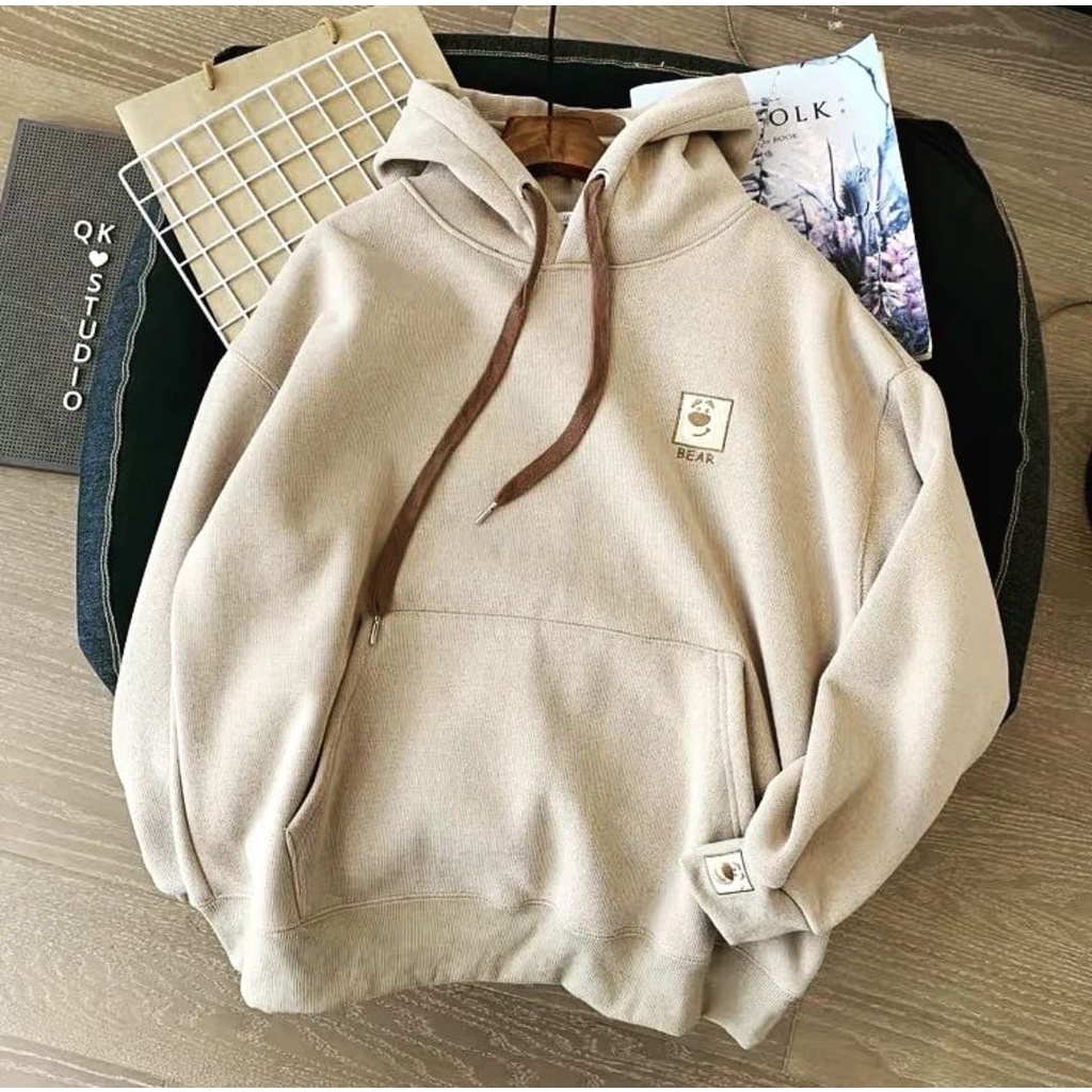 BEAR BORDIR SWEATER HOODIE OVERSIZE | SWEATSHIRT PAKAIAN WANITA KOREAN