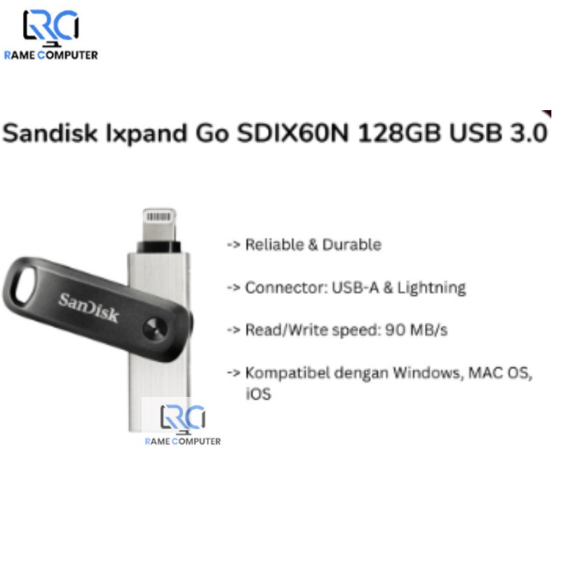 Flashdisk Sandisk iXpand Flash Drive Go SDIX60N 128GB iOS USB 3.0