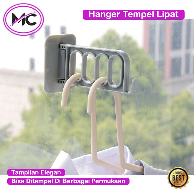 Gantungan Hanger Tempel Lipat Praktis Gantungan 4 Lubang Dan Kail Serbaguna Gantungan Plastik PVC Tempelan Dinding