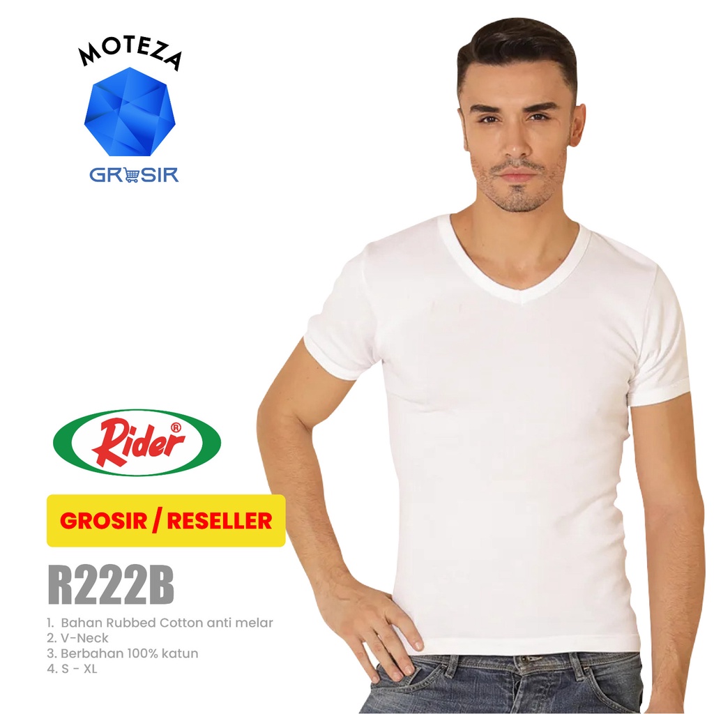 Grosir [Min 6 pcs] RIDER R 222 BP / R222B - Kaos Dalam Oblong Pria T-Shirt - V Neck - Putih S M L XL