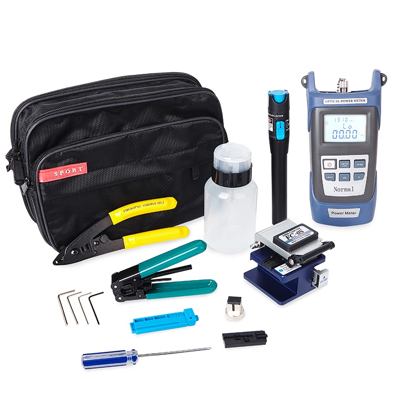 FTTH Fiber Optic Tool Kit With Fiber Cleaver -70~+6dBm Optical Power Meter 10mw Vfl Opm