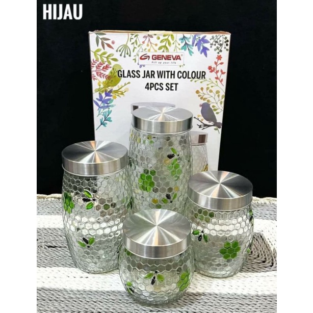 Toples Kaca Geneva/Glass jar with color/Toples kaca kue kereng motif madu/Toples beling/Toples