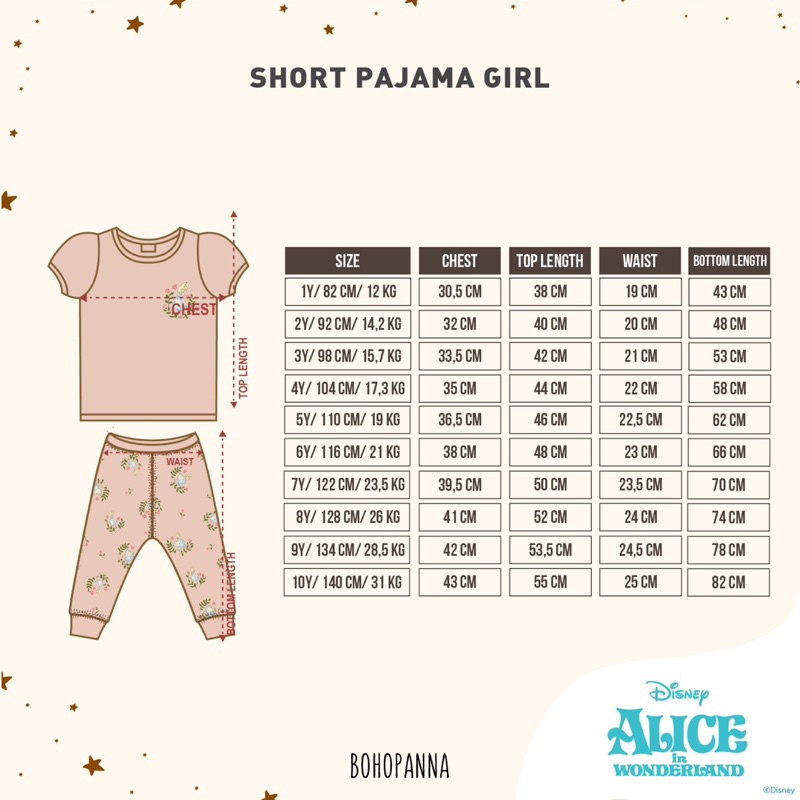 Bohopanna Short Pajama Girl - Alice in Wonderland