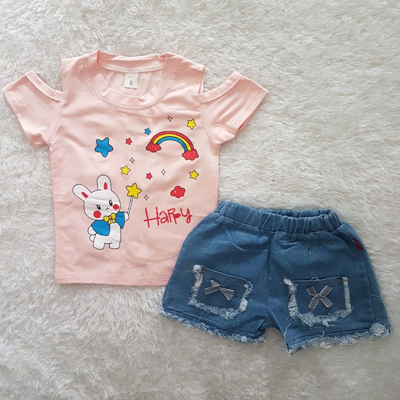 Setelan Anak Perempuan Import Happy Bunny shorts