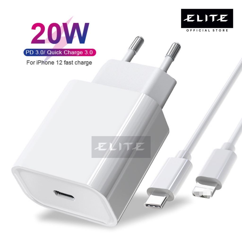 ELITE Charger 20W Power Adapter USB-C to 8pin Cable / Fast Charger 20W 11 12 Pro Max