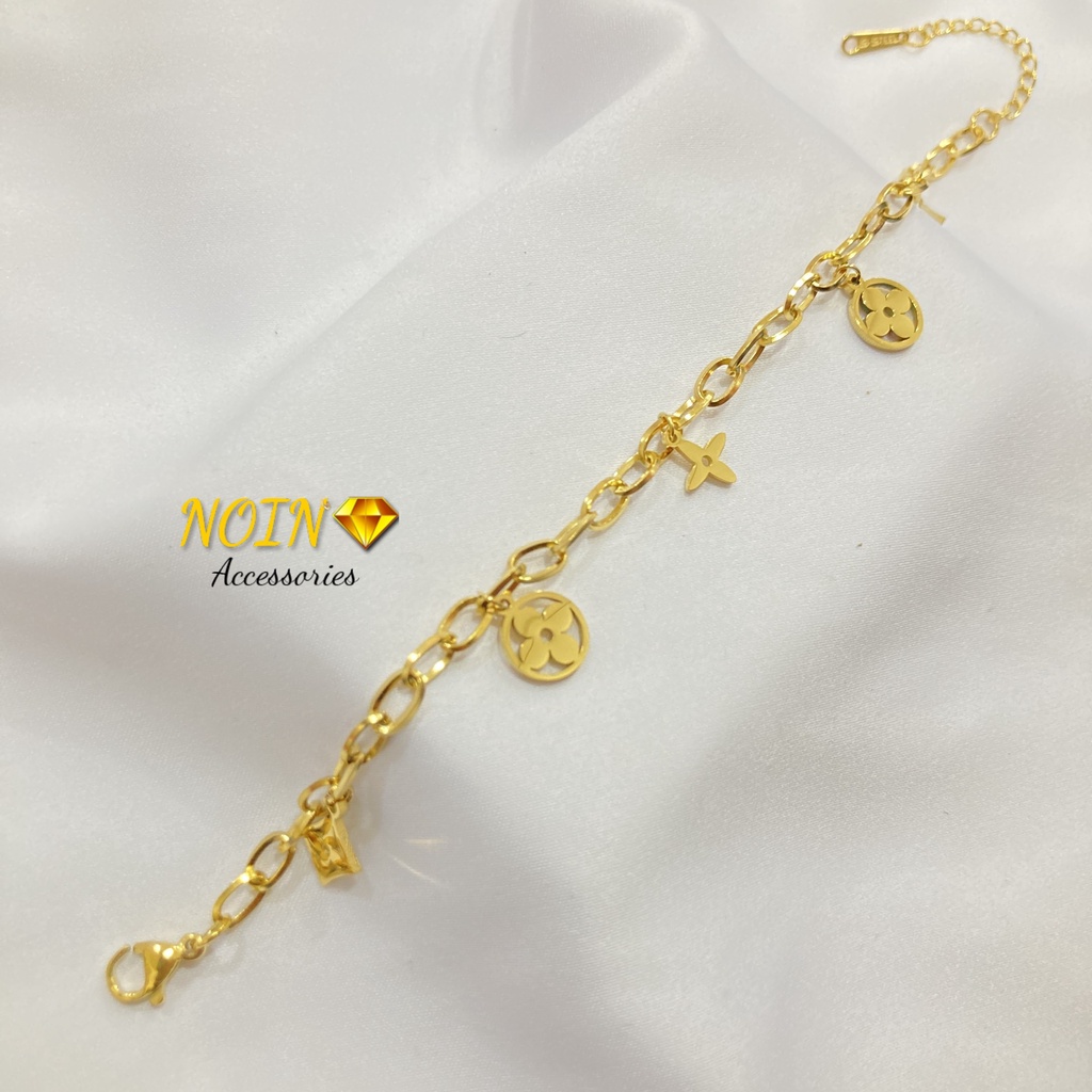 Gelang Rantai Clover Gold Titanium Anti Karat Korean Bracelet