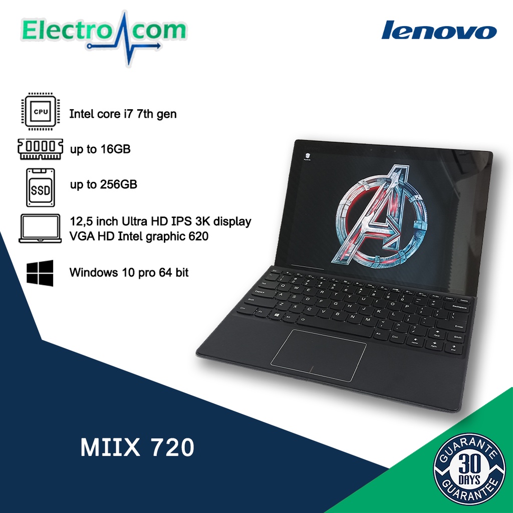 Hybrid 2in1 Lenovo MIIX 720 i7 Gen7 IPS UltraHD Display 16GB-256GB