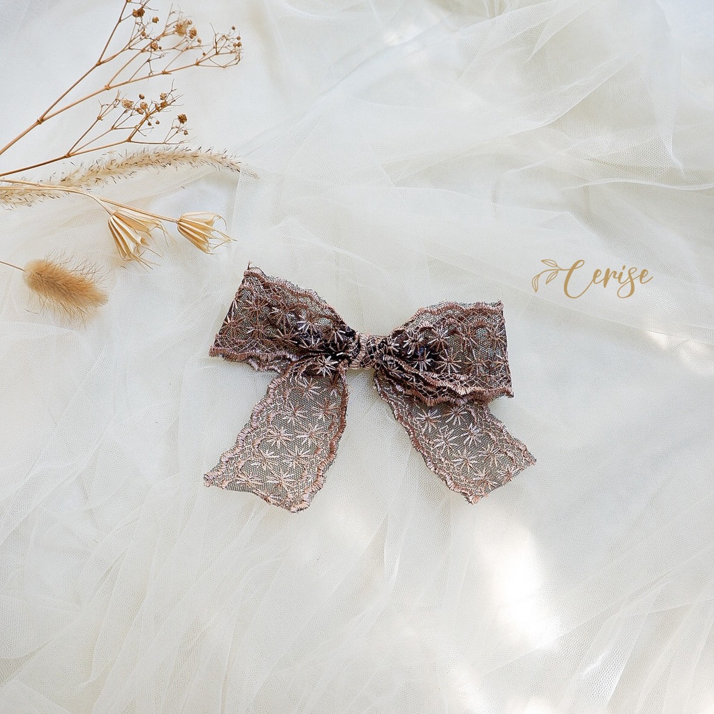 Emiko Hairpin | Jepit rambut pita lace korea hitam, coklat, cream untuk anak dan wanita dewasa cantik manis