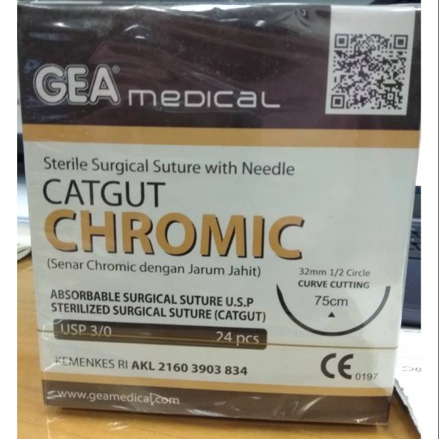 BOX - Catgut Chromic Plain 3/0 + Needle / Benang Jahit 3.0 dengan Jarum