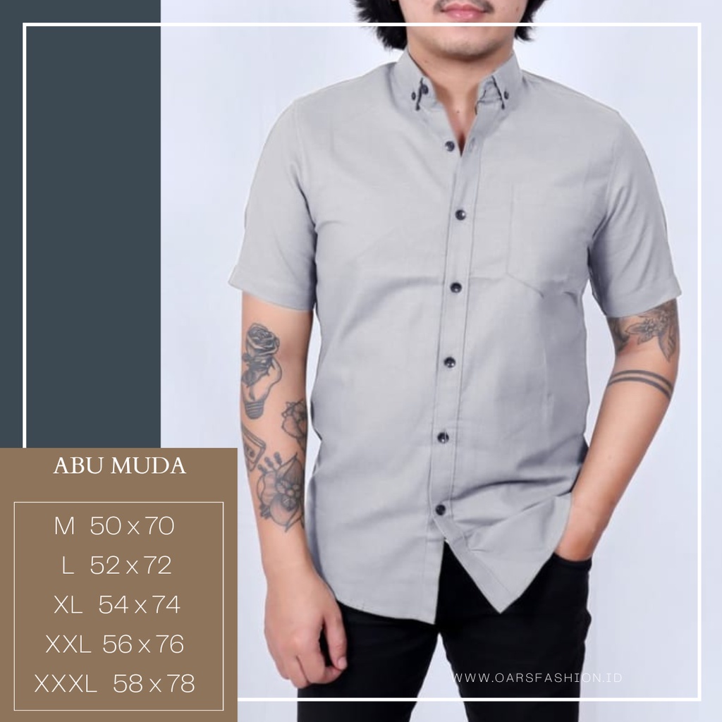 Kemeja coupel  Ayah dan anak laki laki lengan pendek warna Abu muda softgrey hem pria polos lengan panjang