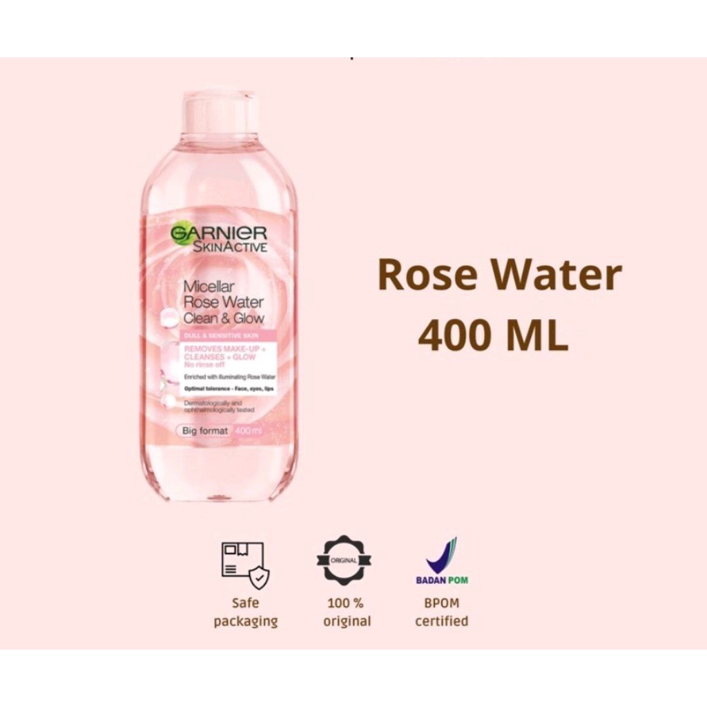 GARNIER MICELAR WATER ROSE WATER CLEAN &amp; GLOW SKINCARE WHITENING 400ML