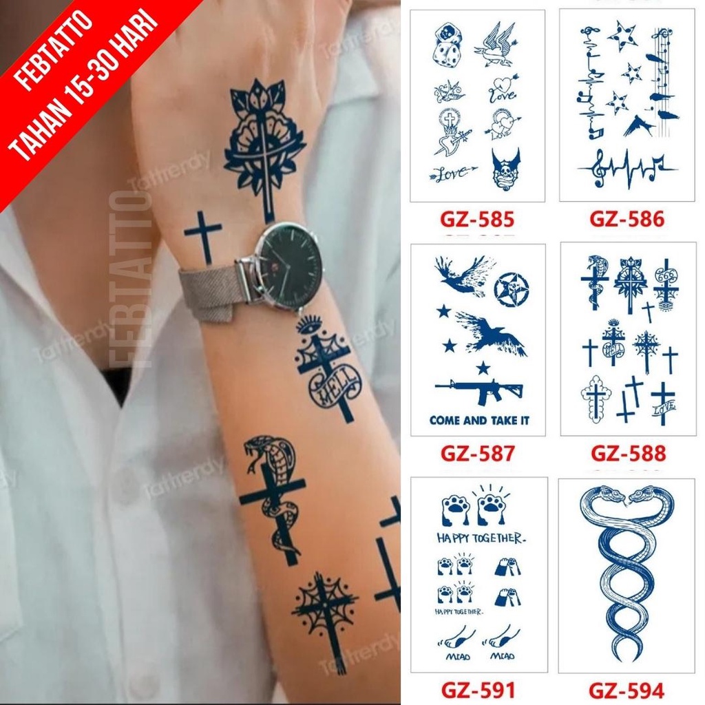 Tato Temporer Ukuran 18cm x 11cm Motif GZ 588 Ular Salib Tato Lengan Tato Dada Tato Tangan Tato Kaki