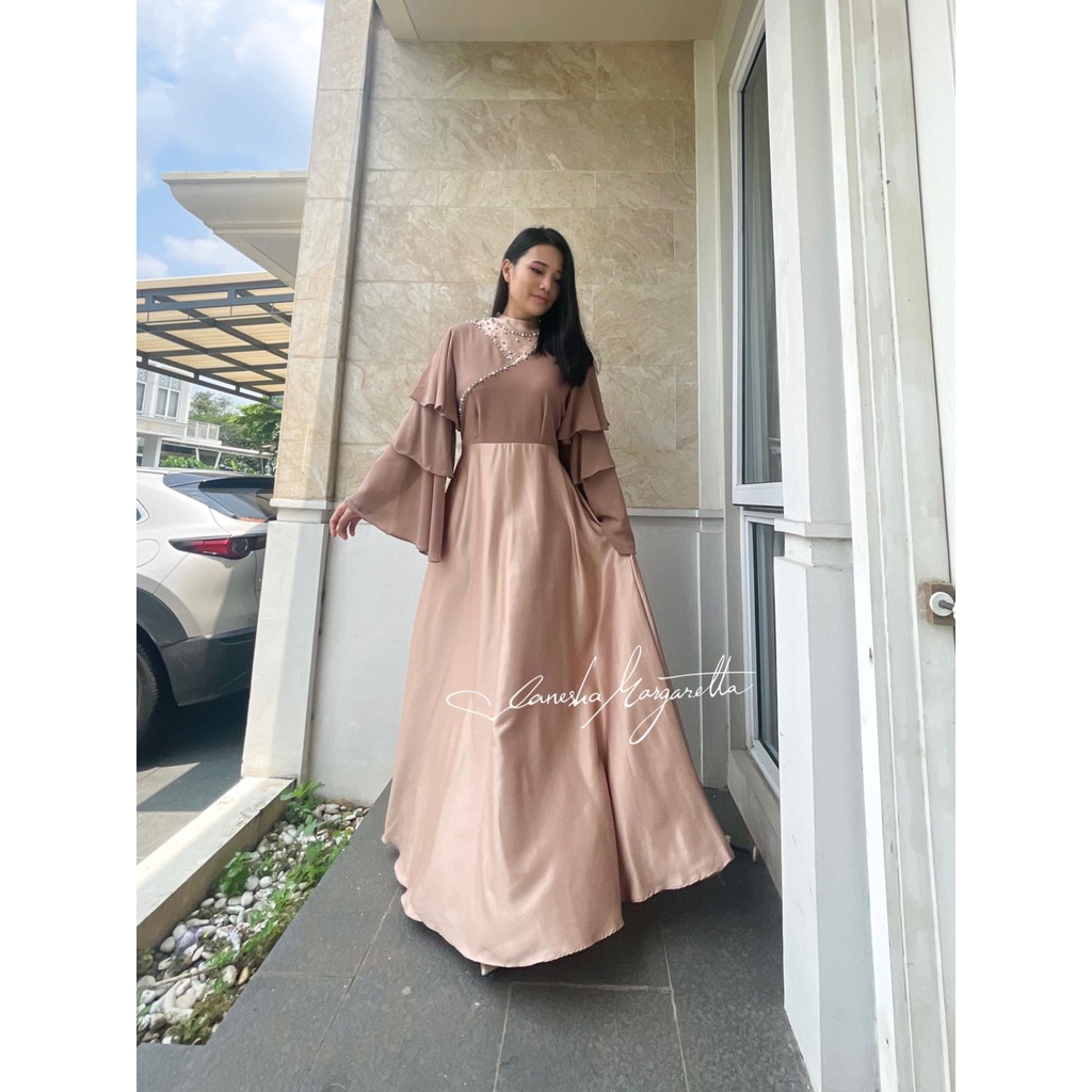 817#Gamis Mutiara /gamis lengan susun terompet/gamis muslim