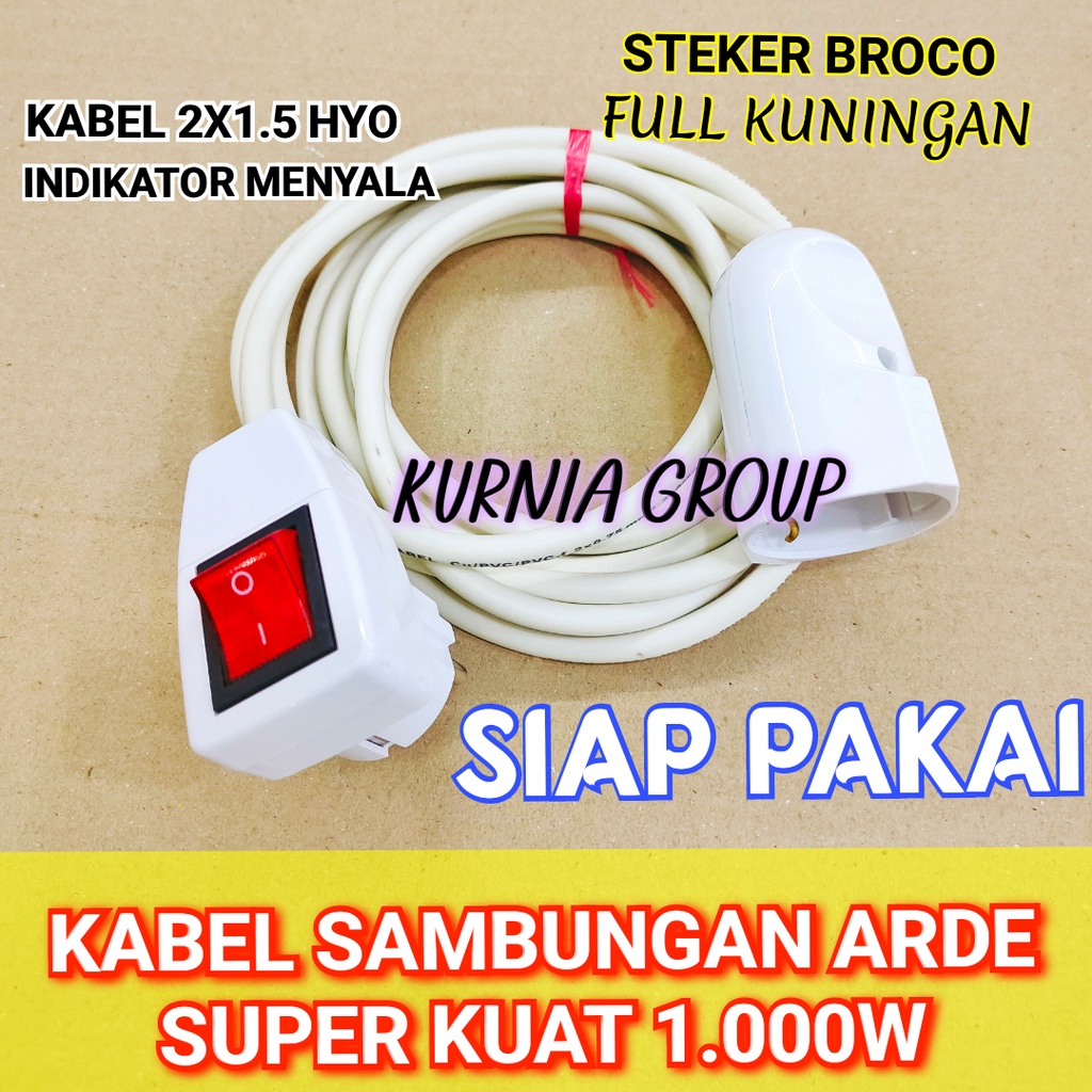 Kabel Sambungan Jek Arde Extension Contra Broco Stop Kontak +Perpanjangan Cable Super Kuat Colokan Sambung Kable Kurang Panjang Dengan Steker Saklar Switch Indikator Menyala Bahan Full Kuningan Kbl Tebal Serabut isi Banyak Costom Ukuran Sesuai Kebutuhan