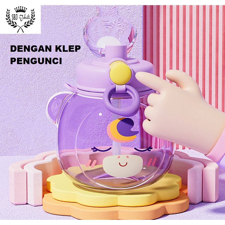 BOTOL MINUM ANAK BEAR FORCE DIY STICKER BPA FREE 1100ml DENGAN TALI DAN SEDOTAN