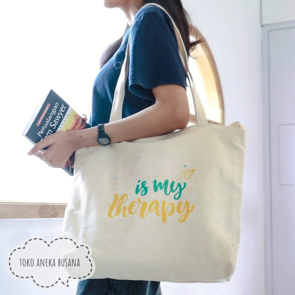 Tote Bag Wanita Kanvas Resleting Aesthetic Bahan Premium Totebag Kuliah