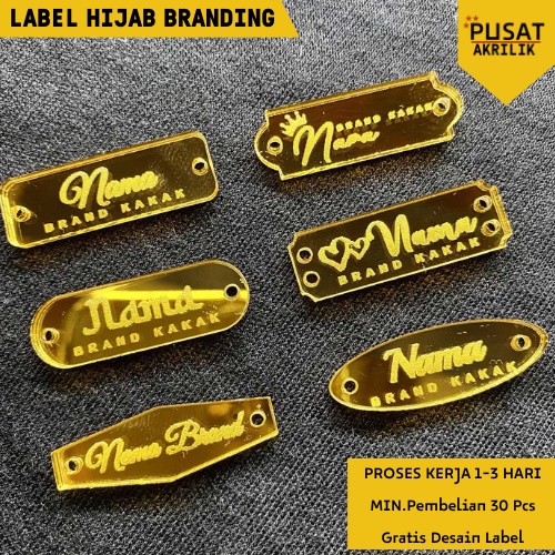 Label Akrilik EMAS Label Hijab Branding Custom Cutting Label
