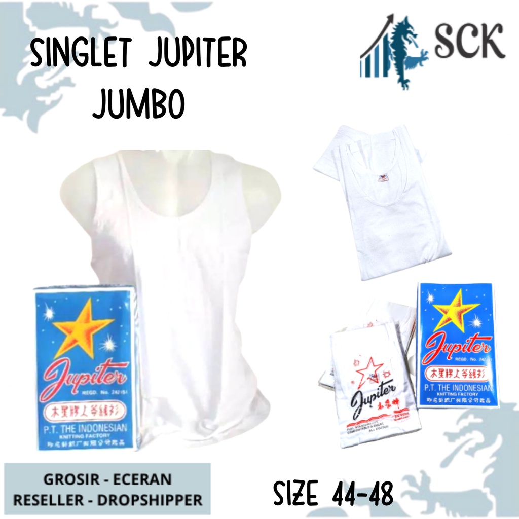 [ISI 1] Singlet Pria JUPITER 44-48 JUMBO Katun Warna Putih Polos / Kaos Dalam JUPITER Original / Singlet Pria - sckmenwear GROSIR