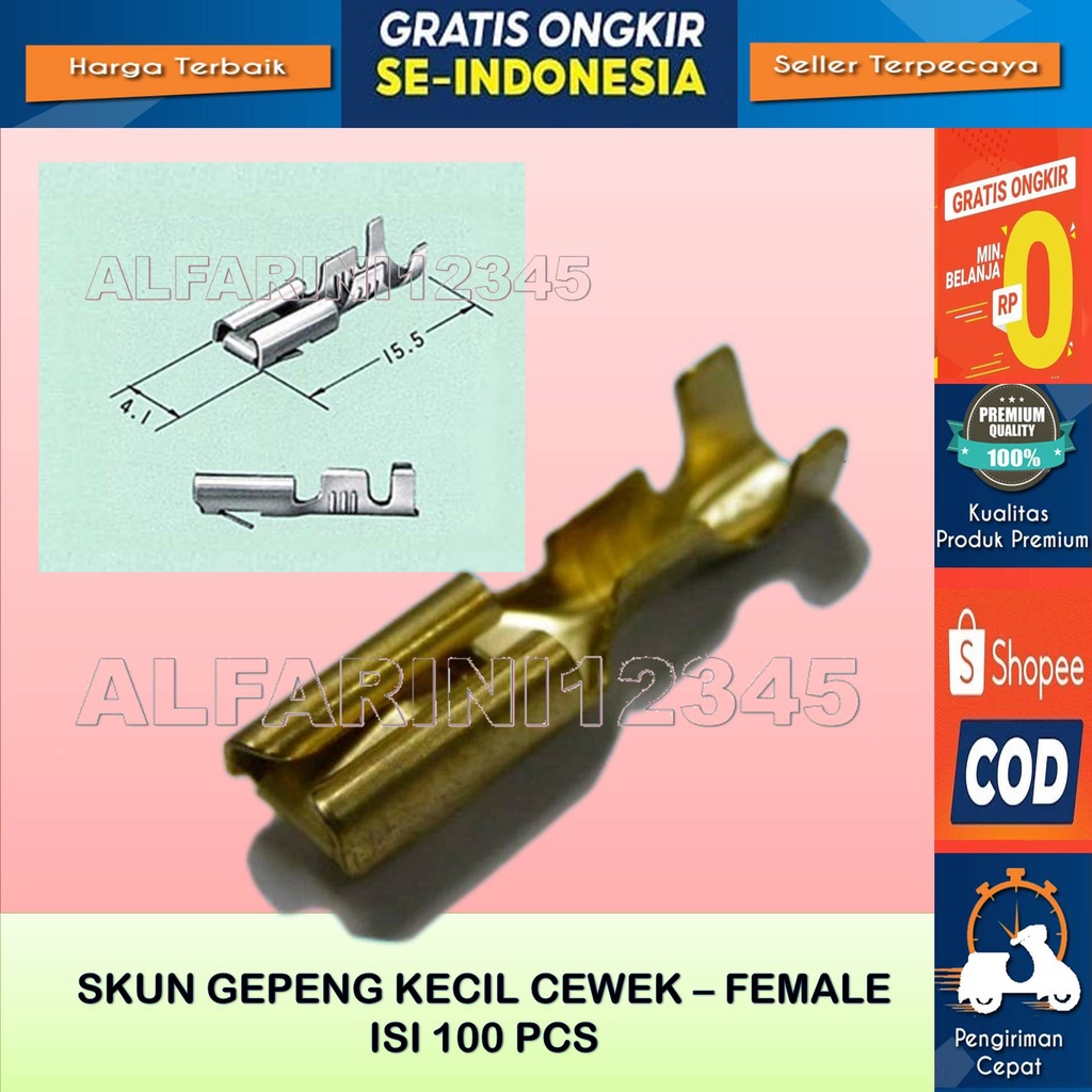 Skun gepeng kecil skun kabel isi 100 pcs - Skun Gepeng Kecil Cewek- Female isi 100 pcs - Untuk Soket