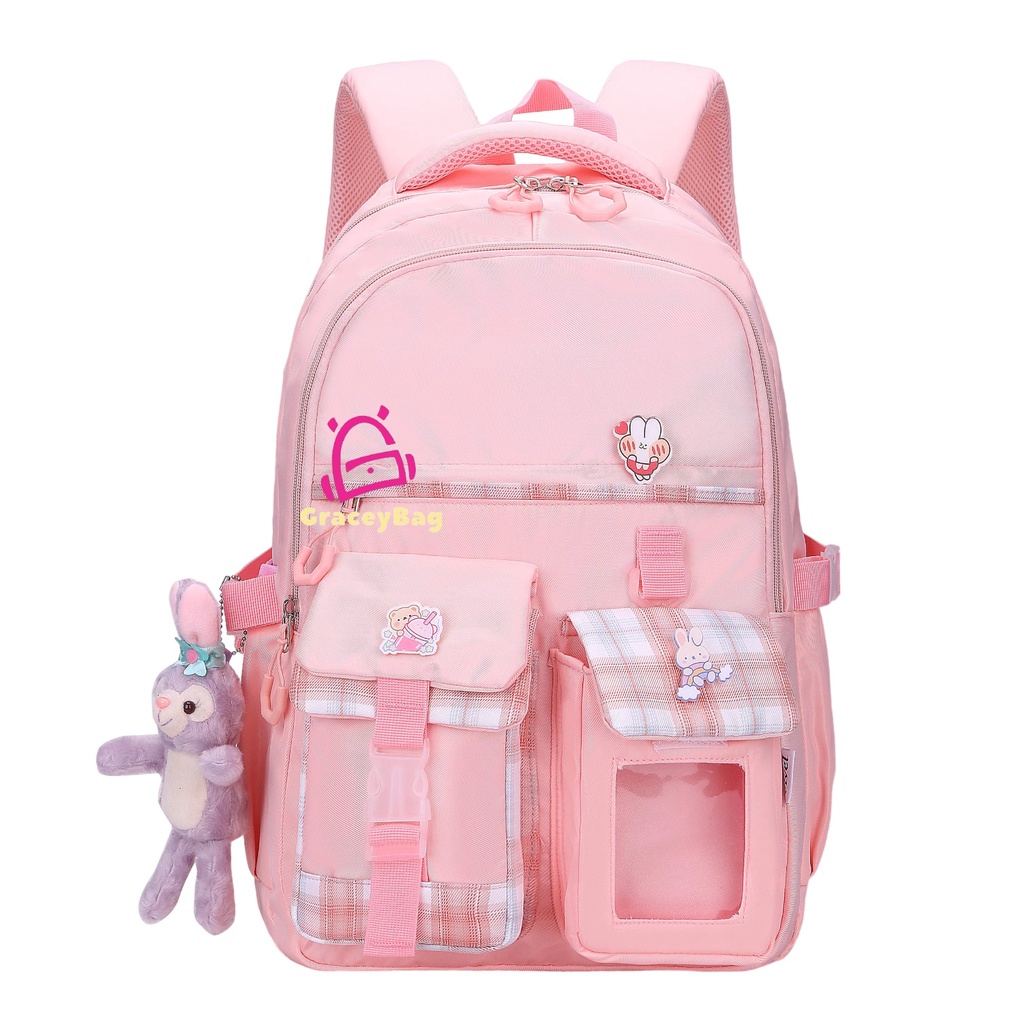 GB-8033 Tas Ransel Sekolah Anak Perempuan Import Free Pin, Boneka, Rain cover