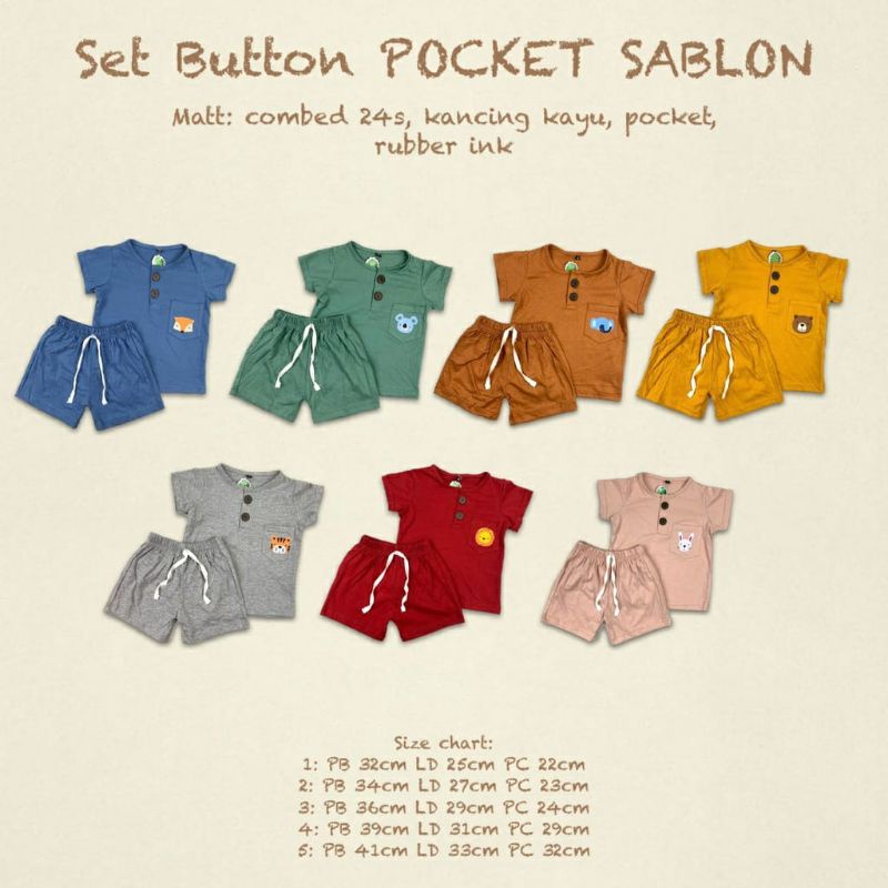 SET BUTTON POCKET SABLON by PINEAPPLE BAJU SET ANAK 0-4th UNISEX
