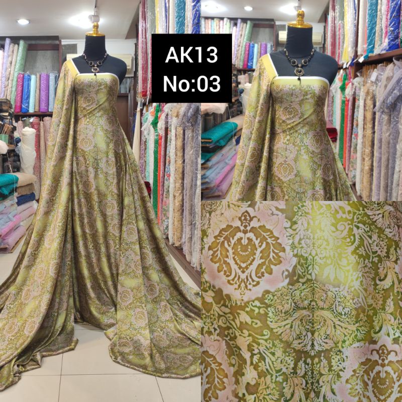 kain Armany Silky Bunga Abstrak AK13 Lemon