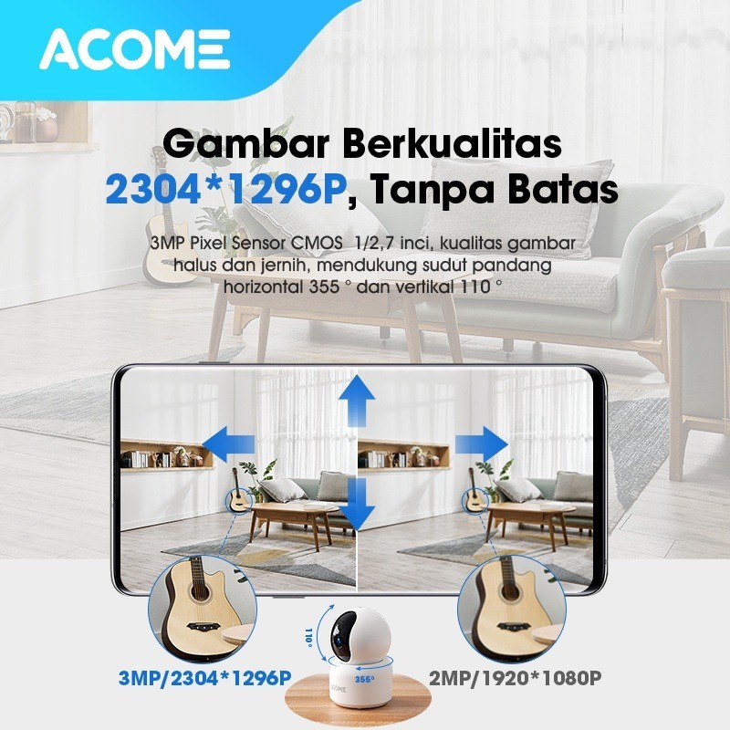 CCTV ACOME Indoor PTZ Smart Camera WiFi FHD 1296P 3MP APC01 BARDI