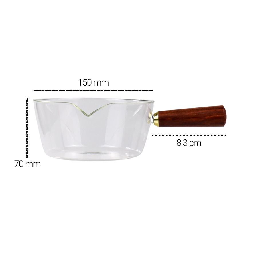 Panci Masak Kaca Gagang Kayu Glass Cooking Pot Wooden Handle 400 ml