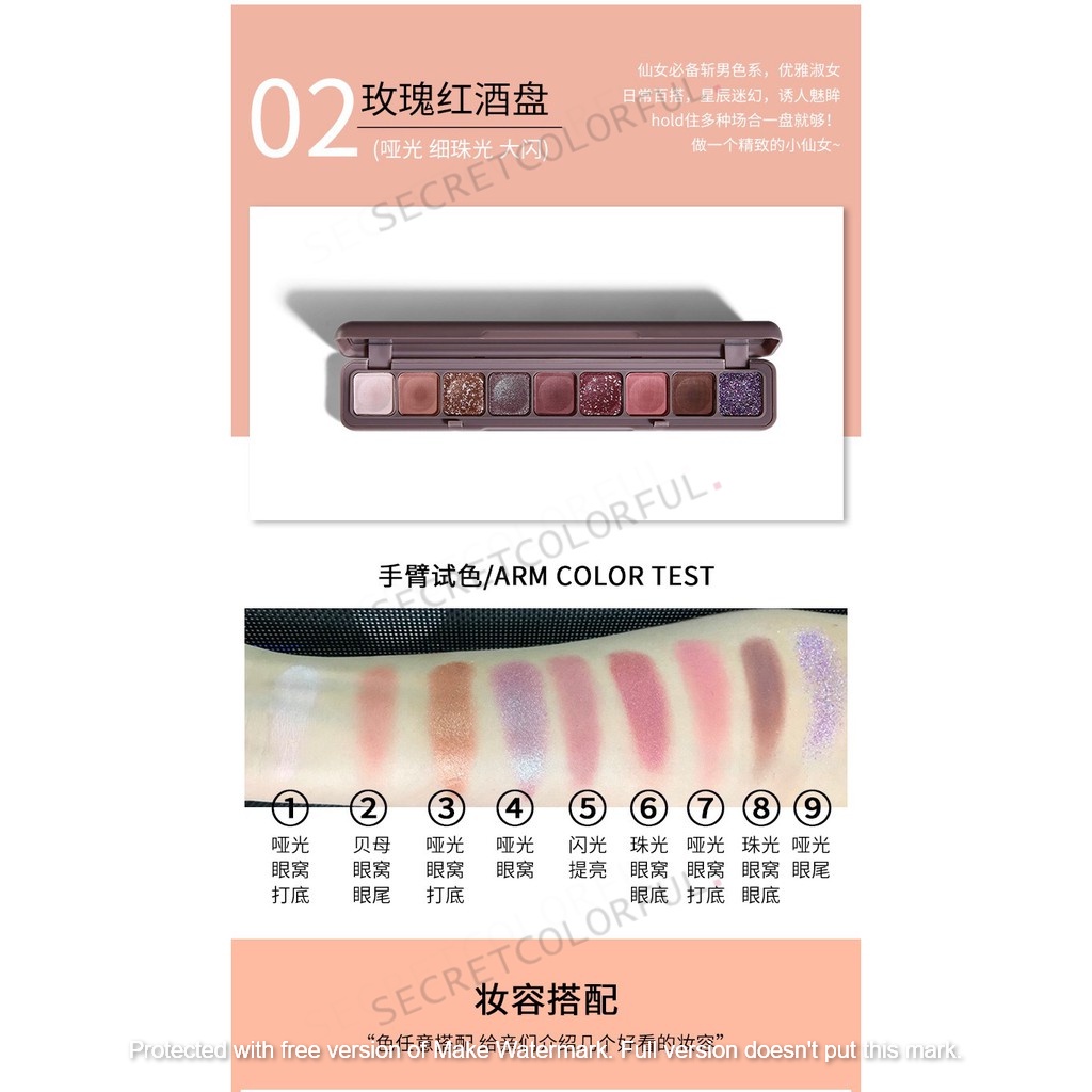 LAMEILA 9 Colors Pigmented Eyeshadow Tray Makeup Matte and Glitter