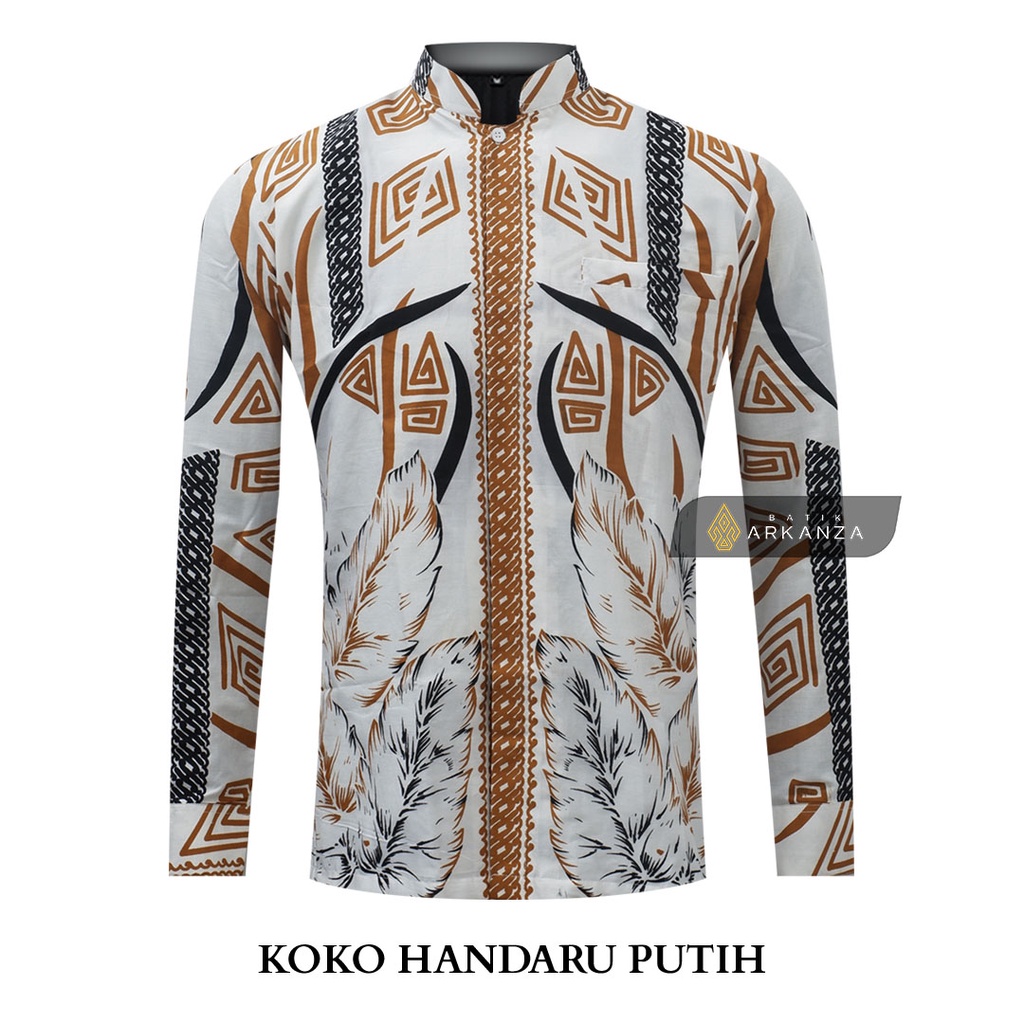 [KOKO BATIK HANDARU PUTIH] BATIK ARKANZA Hem Atasan Kemeja Baju Batik Koko Kurta Pria Cowok Laki Laki Slimfit Full Lapis Furing Lengan Panjang Kerah Sanghai