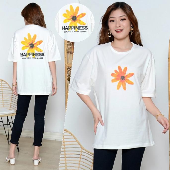 ELCEEOversized T Shirt Motif Bunga Daisy Kaos Jumbo Wanita Motif Bunga