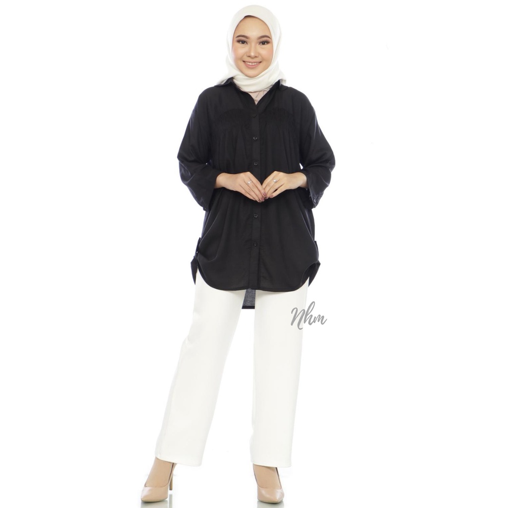 Kemeja Hitam Polos Oversize, Kemeja Wanita Formal Casual Katun Rayon 3L