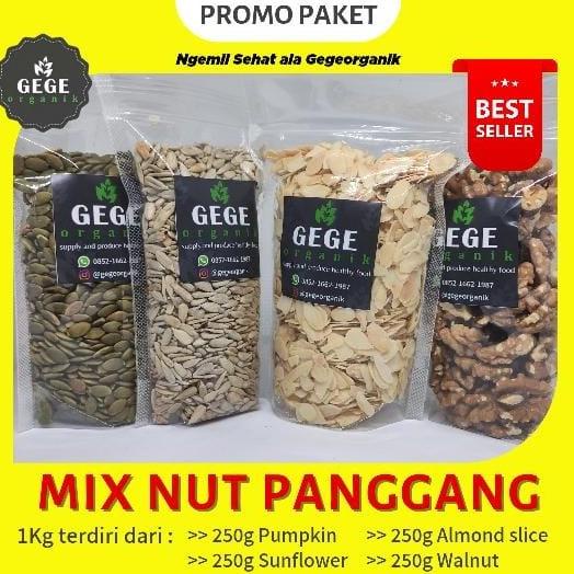

Promo paket mix nut panggang pumpkin, sunflower, almond slice, walnut